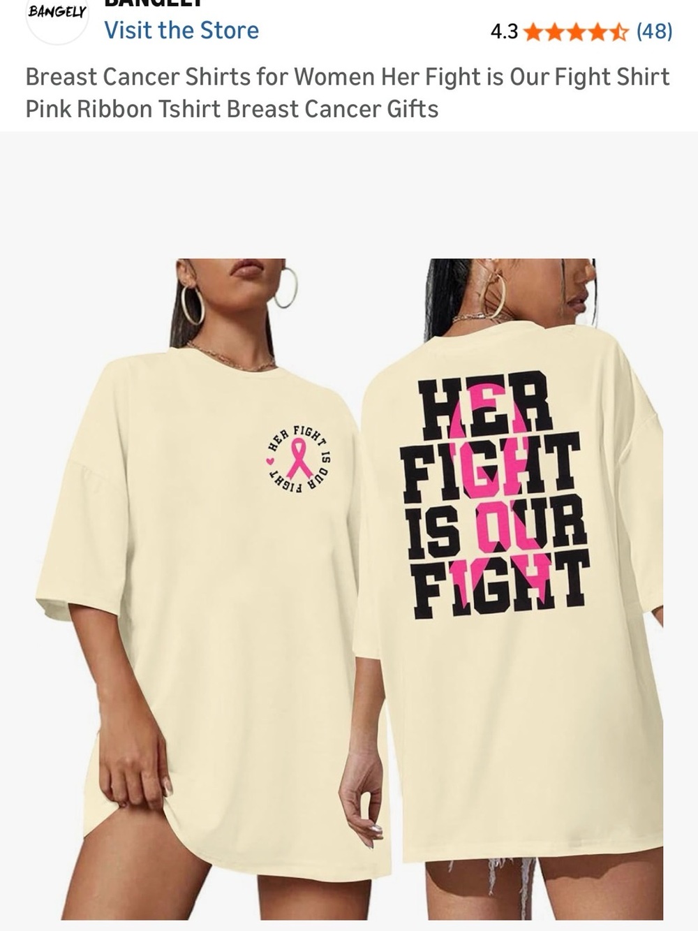 Breast Cancer Shirts "Her Fight is Our Fight" Shirt, XL